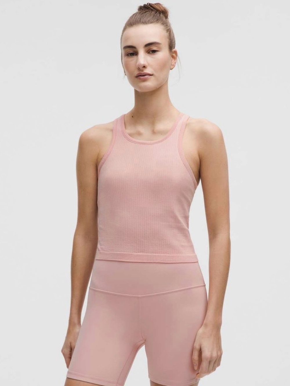 Lululemon Ebb to Street Cropped Racerback Tank Pink Haze Built-In Bra Sz 10